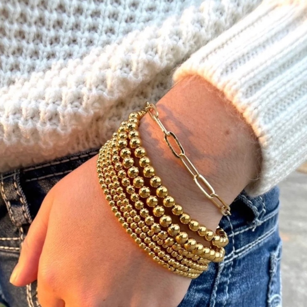 Last1! (3) 14k Gold Beaded Stretch Bracelet Set